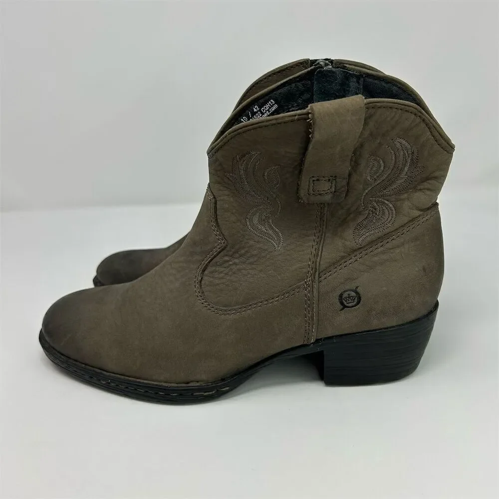 Born Women's Riven Western Ankle Boots Gray Leather Size 10 Embroidered Quality - Picture 8 of 14